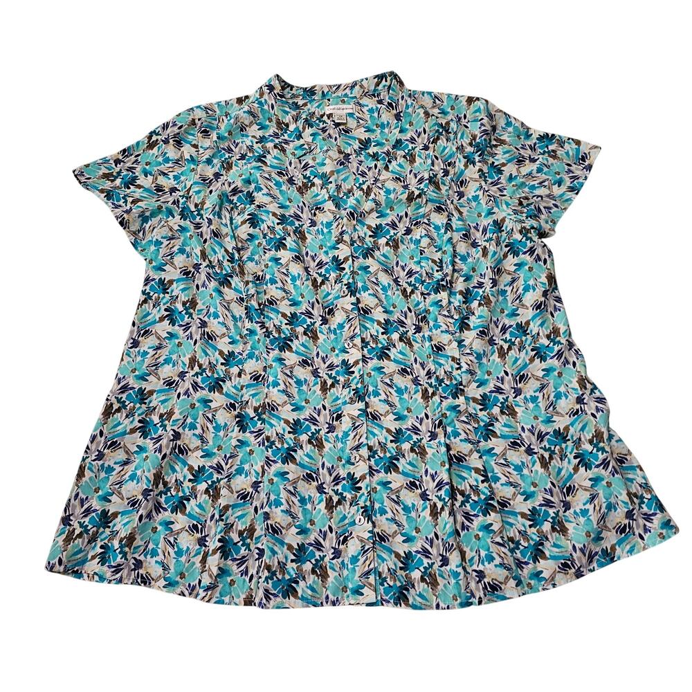 Croft & Barrow Size 2X short button up blue cream white Short Sleeve